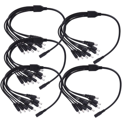12v dc 8 canaux câble d'alimentation séparateur 1 femme à 8 hommes noir CCTV système de sécurité