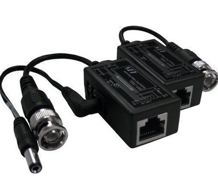 BNC de vidéosurveillance noire à RJ45 Video Balun avec étalonneur de courant continu via câble Ethernet Cat5/6