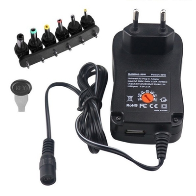 Adaptateur de charge réglable universel 3-12V 30W 2.1A avec sortie USB type port DC noir