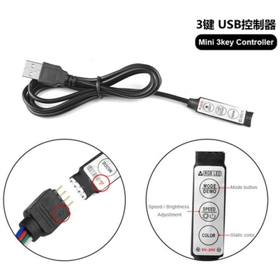 Femme 1m bande LED noire avec alimentation 5v et contrôleur USB 3 clés