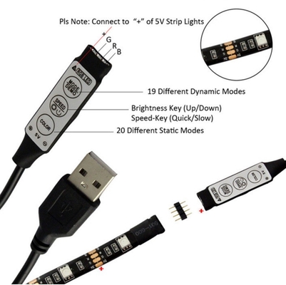 Femme 1m bande LED noire avec alimentation 5v et contrôleur USB 3 clés